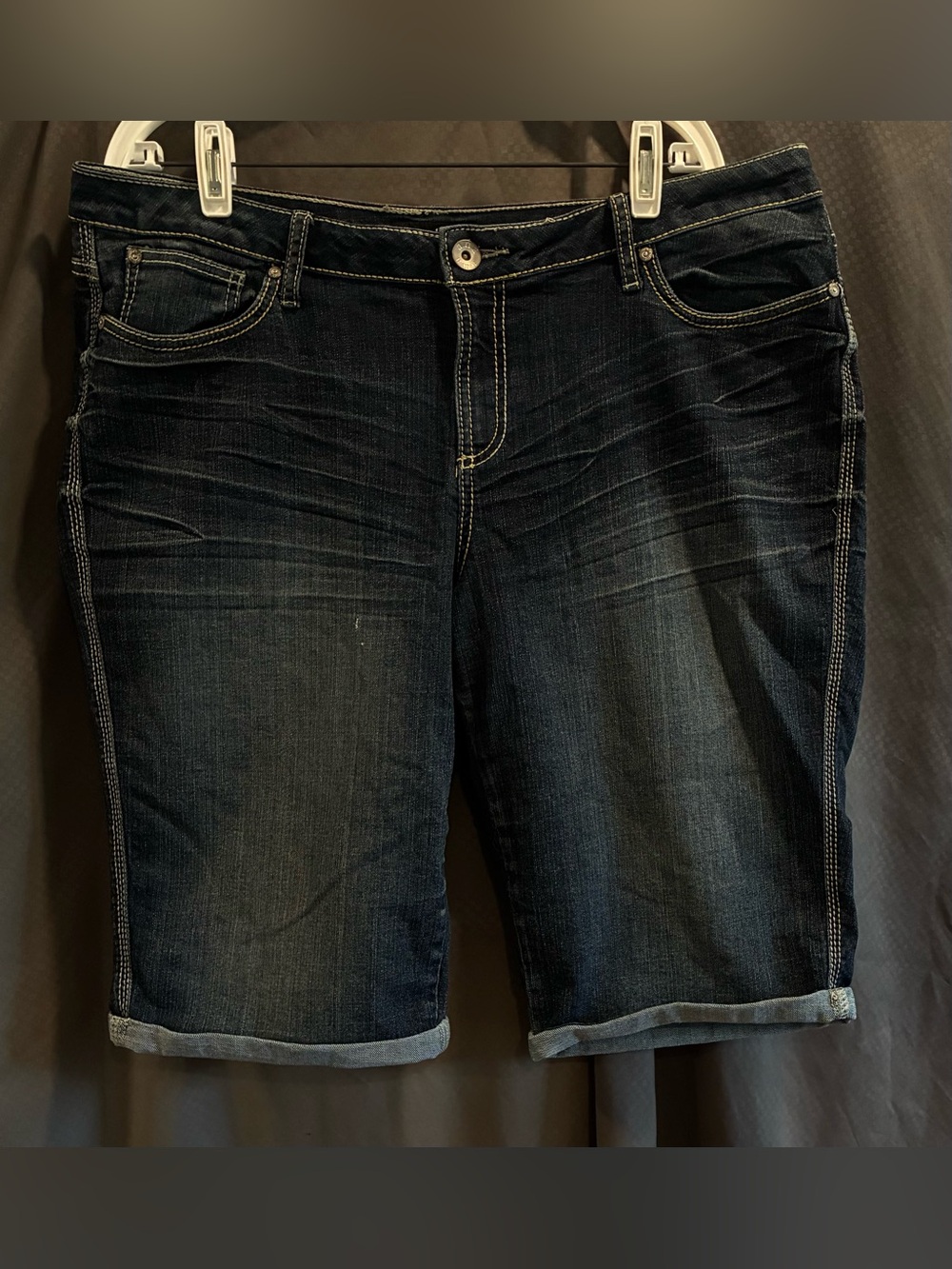 A.N.A. Women’s Bermuda Denim Shorts w/Cuffed Hem & Contrast Stitching; Size 18W